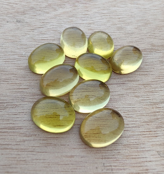 NATURAL LEMON QUARTZ CABOCHON OVAL SHAPE FLAT BACK AAA+ QUALITY CALIBRATED GEMSTONES, ALL SIZES AVAILABLE
