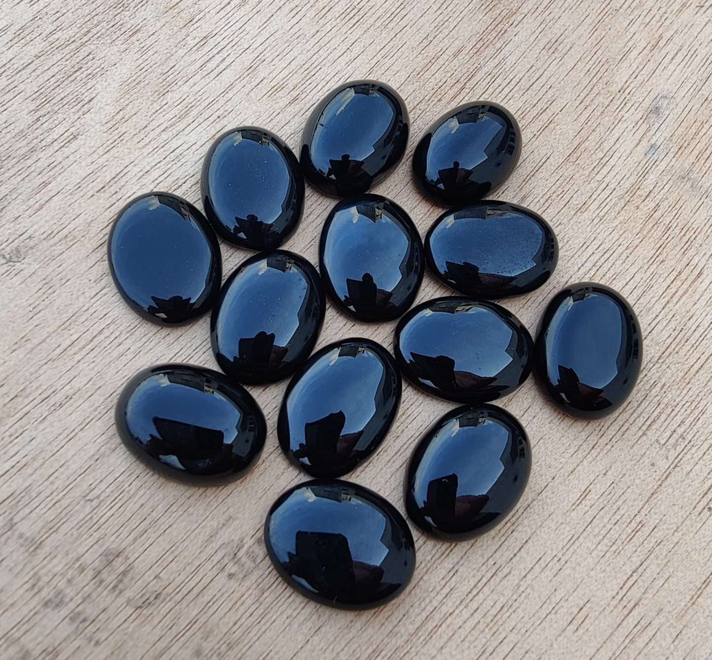 AAA+ QUALITY NATURAL BLACK ONYX CABOCHON FLAT BACK OVAL SHAPE CALIBRATED GEMSTONES, ALL SIZES AVAILABLE