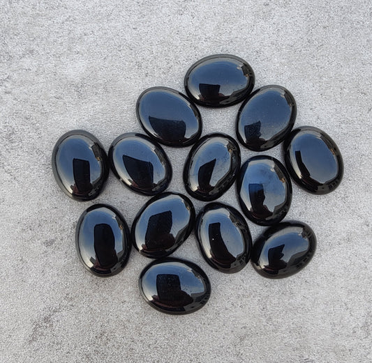 AAA+ QUALITY NATURAL BLACK ONYX CABOCHON FLAT BACK OVAL SHAPE CALIBRATED GEMSTONES, ALL SIZES AVAILABLE