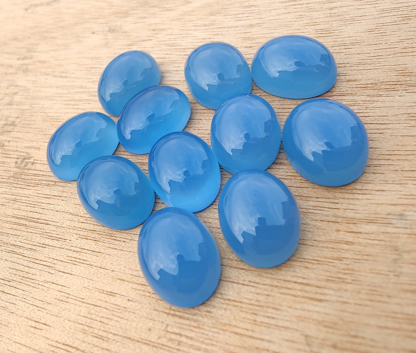 AAA+ QUALITY NATURAL BLUE CHALCEDONY OVAL SHAPE FLAT BACK CABOCHON CALIBRATED GEMSTONES, ALL SIZES AVAILABLE