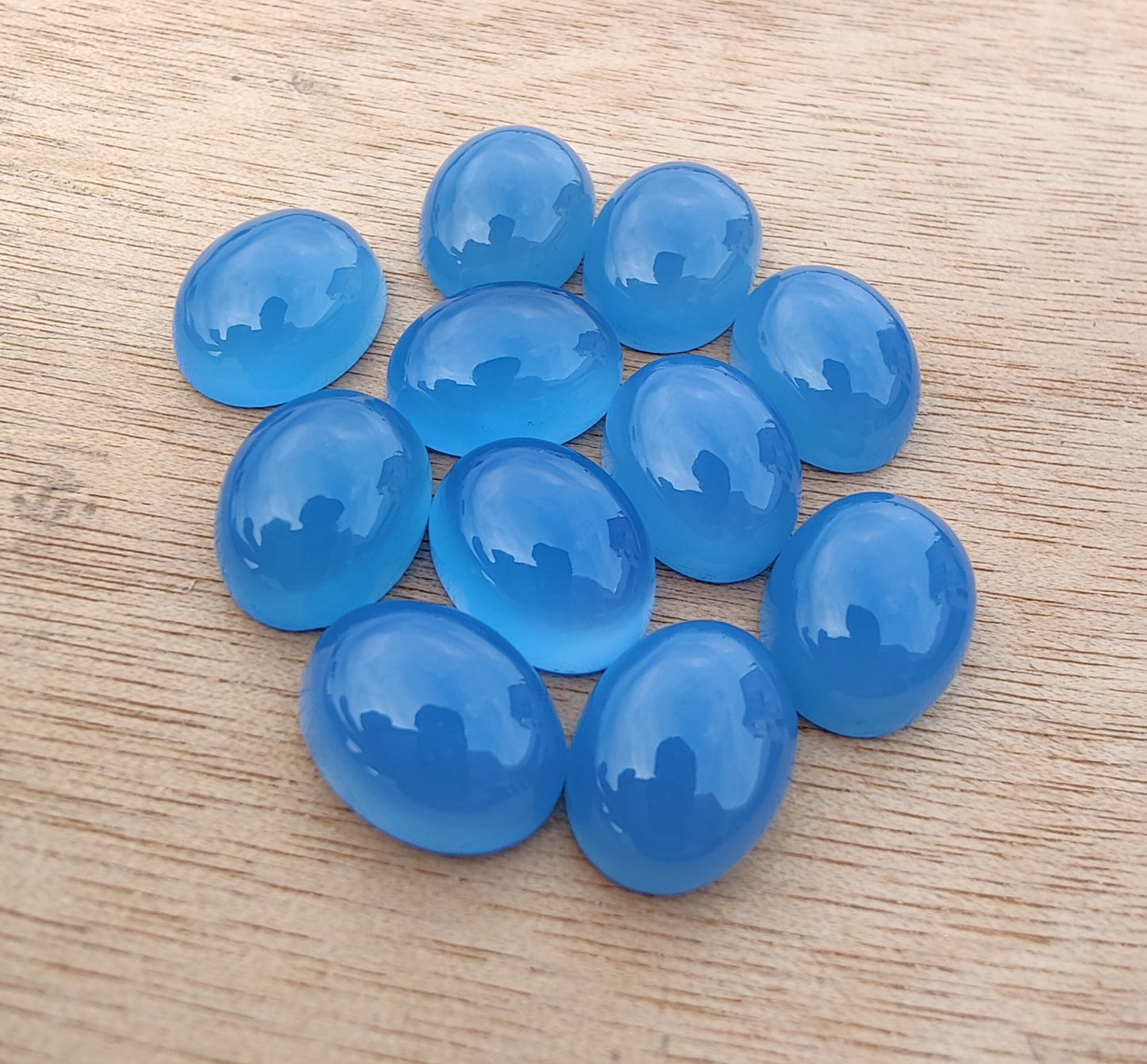 AAA+ QUALITY NATURAL BLUE CHALCEDONY OVAL SHAPE FLAT BACK CABOCHON CALIBRATED GEMSTONES, ALL SIZES AVAILABLE