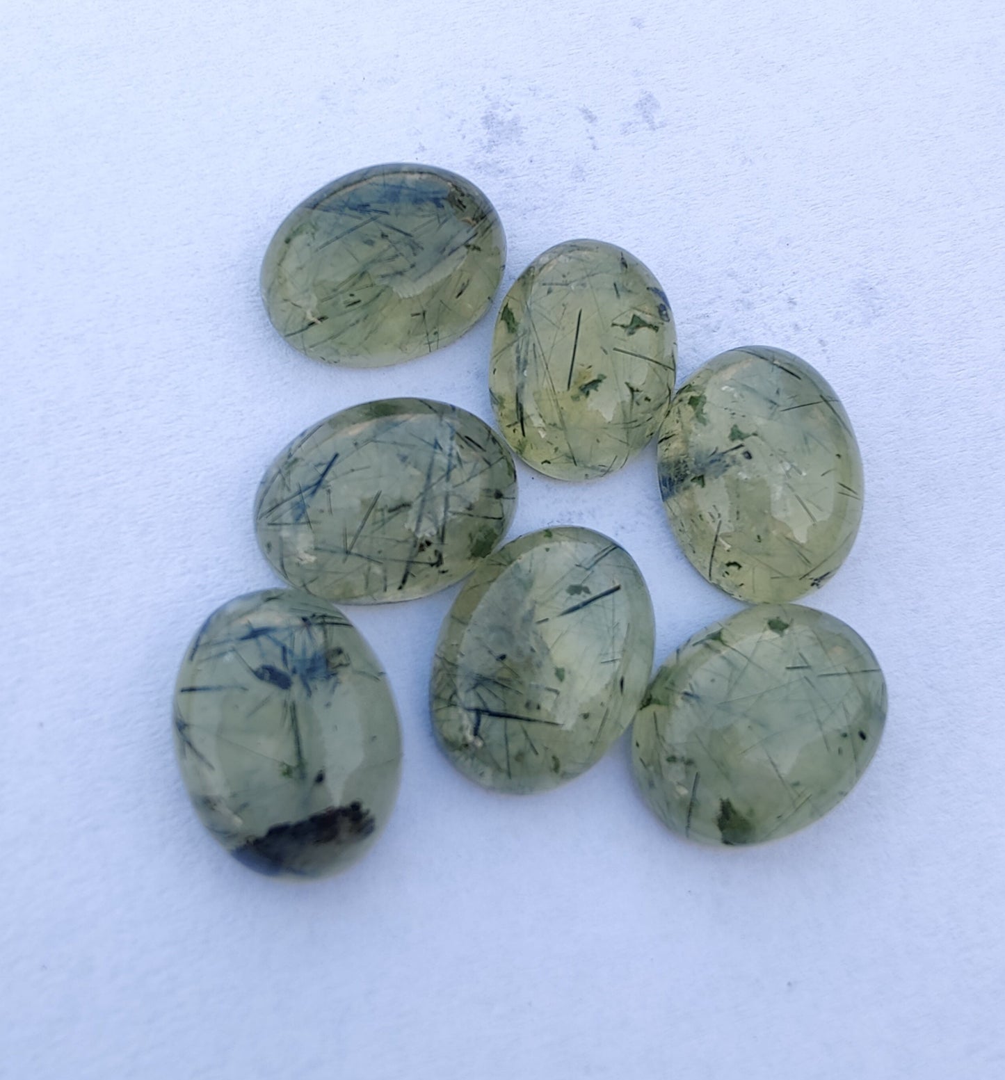 NATURAL PREHNITE RUTILE OVAL SHAPE CABOCHON FLAT BACK CALIBRATED WHOLESALE GEMSTONES, ALL SIZES AVAILABLE