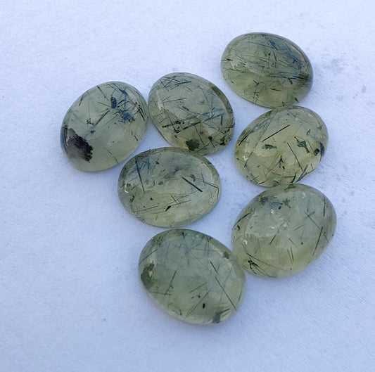 NATURAL PREHNITE RUTILE OVAL SHAPE CABOCHON FLAT BACK CALIBRATED WHOLESALE GEMSTONES, ALL SIZES AVAILABLE