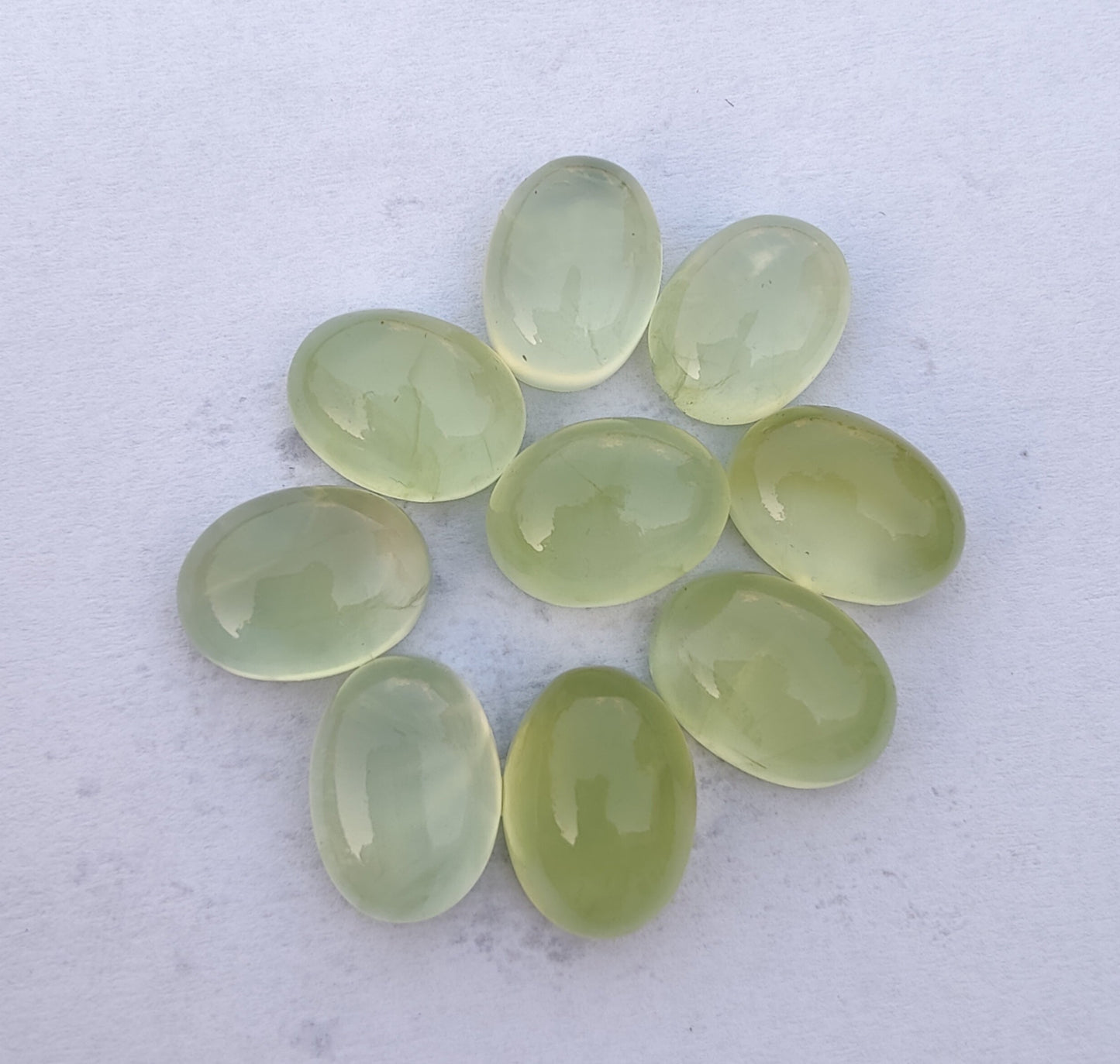 NATURAL PREHNITE OVAL SHAPE CABOCHON FLAT BACK AAA+ QUALITY CALIBRATED GEMSTONES, ALL SIZES AVAILABLE