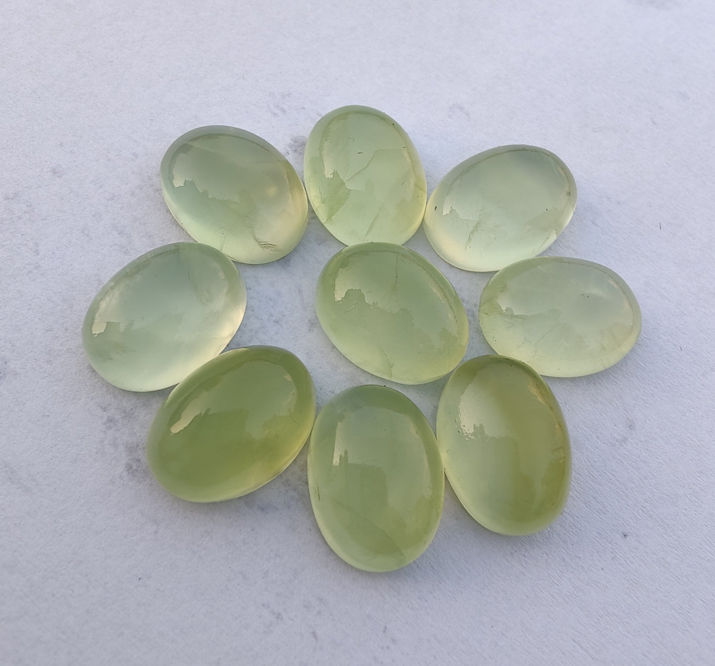 NATURAL PREHNITE OVAL SHAPE CABOCHON FLAT BACK AAA+ QUALITY CALIBRATED GEMSTONES, ALL SIZES AVAILABLE