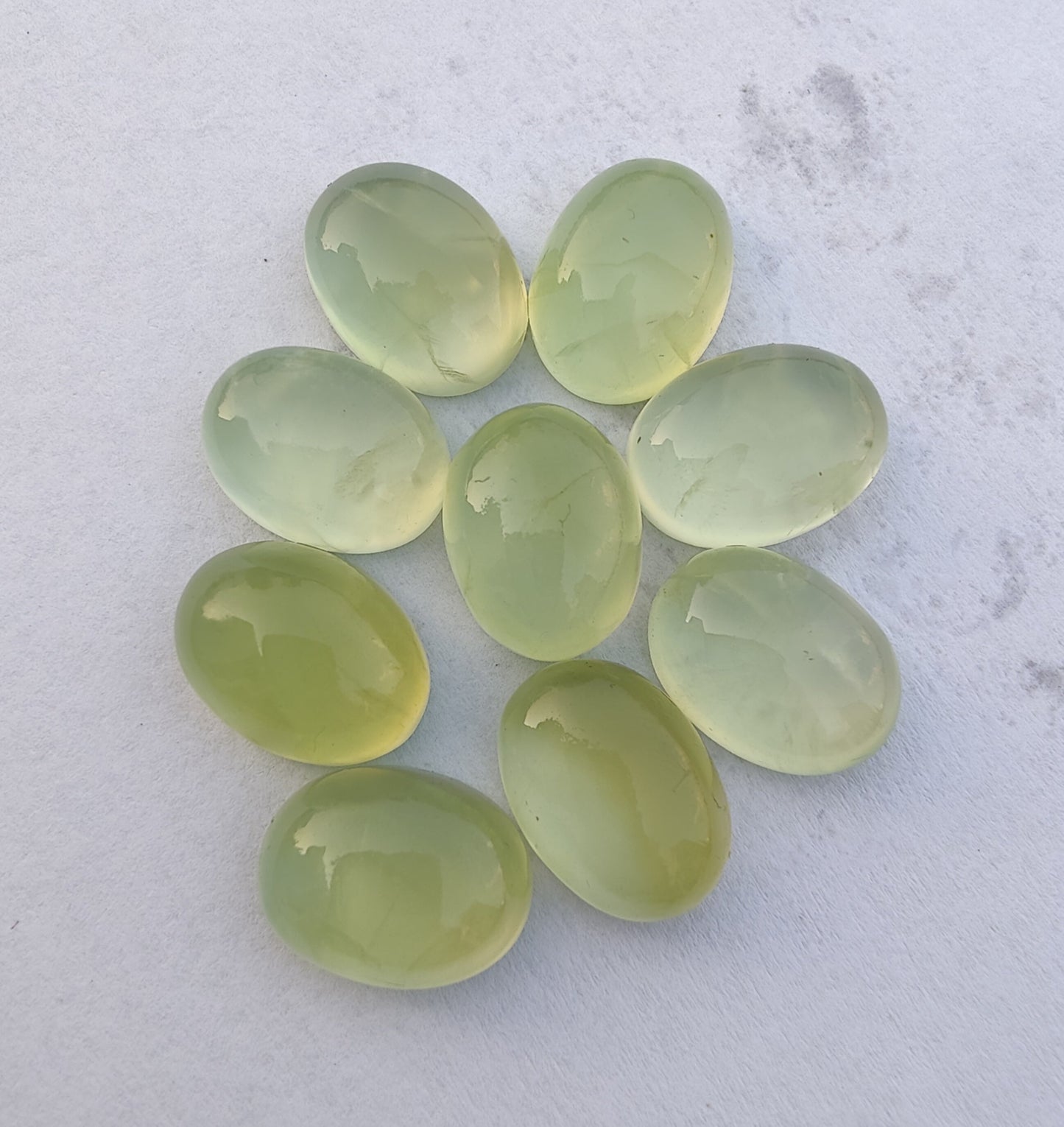 NATURAL PREHNITE OVAL SHAPE CABOCHON FLAT BACK AAA+ QUALITY CALIBRATED GEMSTONES, ALL SIZES AVAILABLE