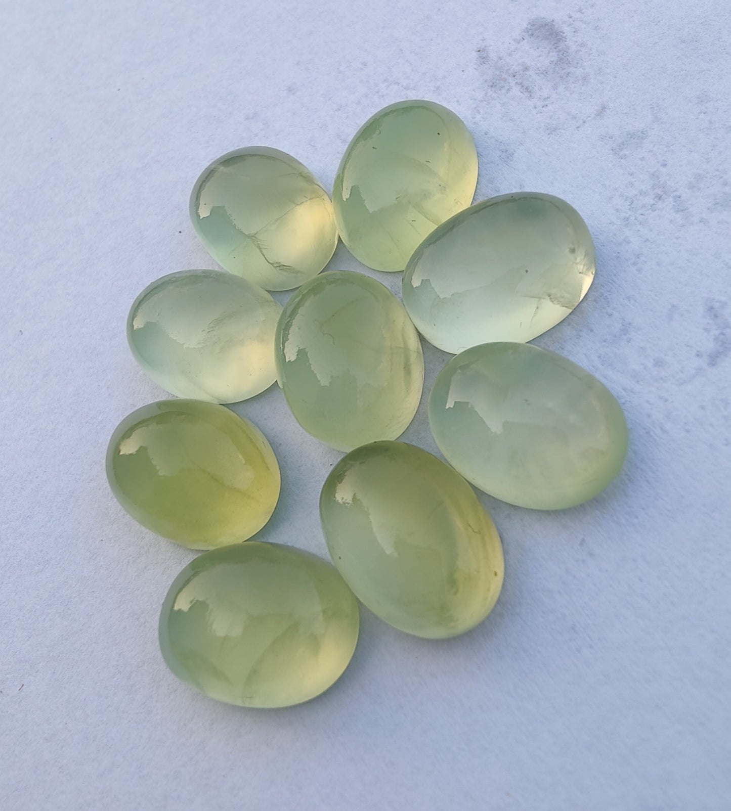 NATURAL PREHNITE OVAL SHAPE CABOCHON FLAT BACK AAA+ QUALITY CALIBRATED GEMSTONES, ALL SIZES AVAILABLE
