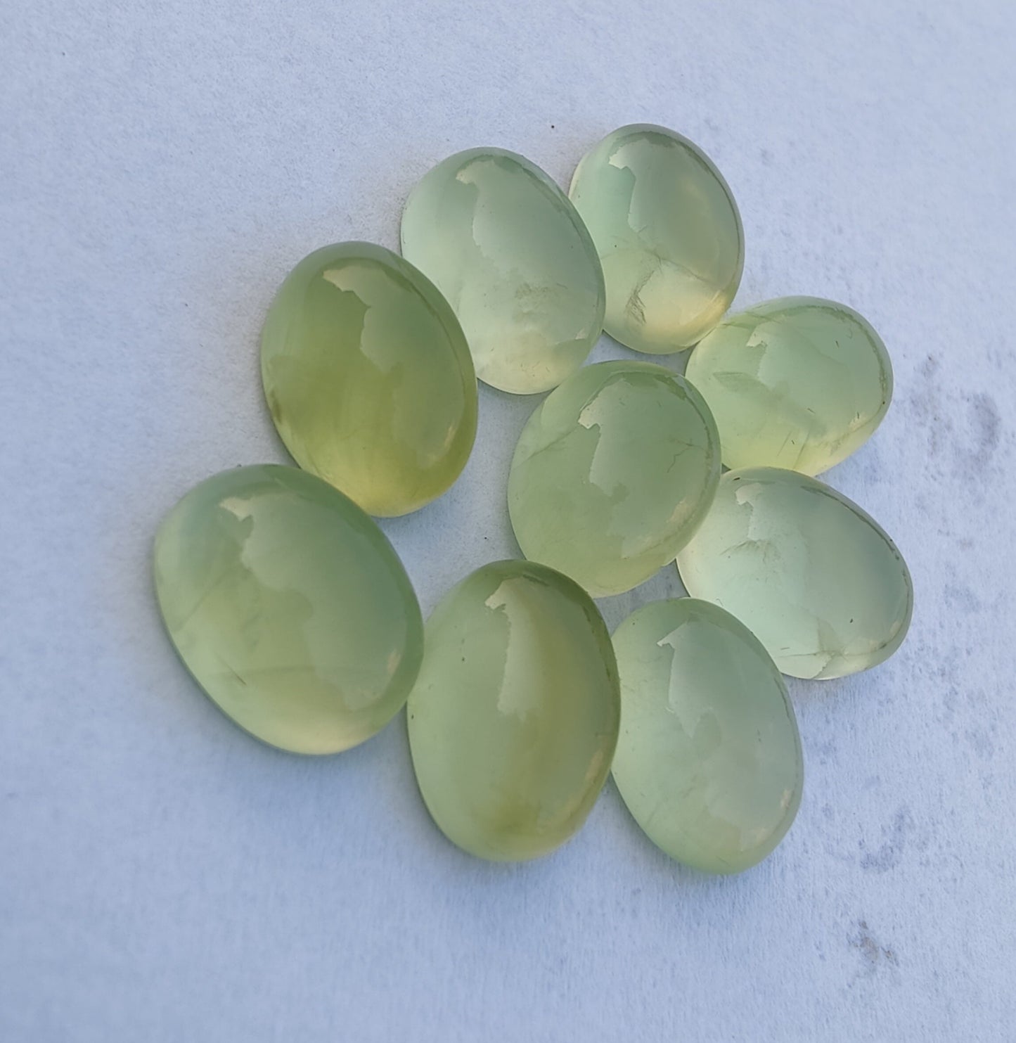 NATURAL PREHNITE OVAL SHAPE CABOCHON FLAT BACK AAA+ QUALITY CALIBRATED GEMSTONES, ALL SIZES AVAILABLE