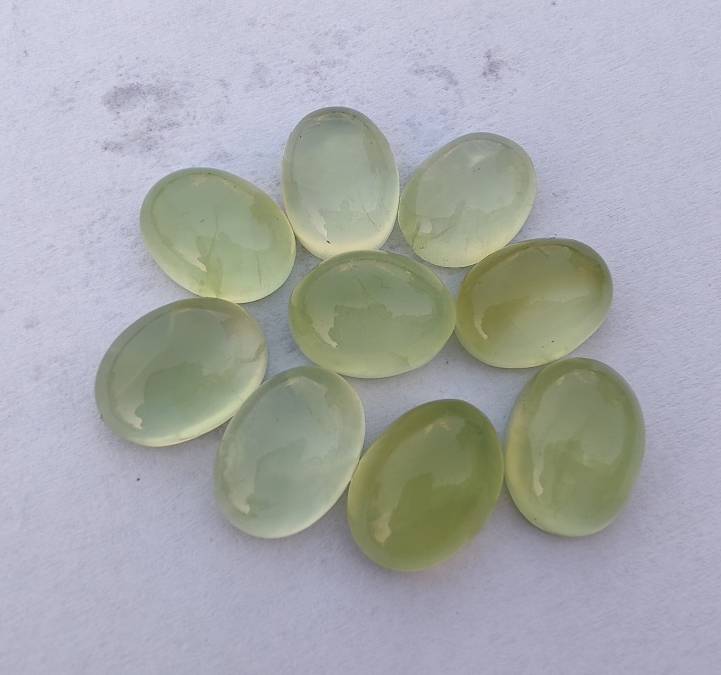 NATURAL PREHNITE OVAL SHAPE CABOCHON FLAT BACK AAA+ QUALITY CALIBRATED GEMSTONES, ALL SIZES AVAILABLE