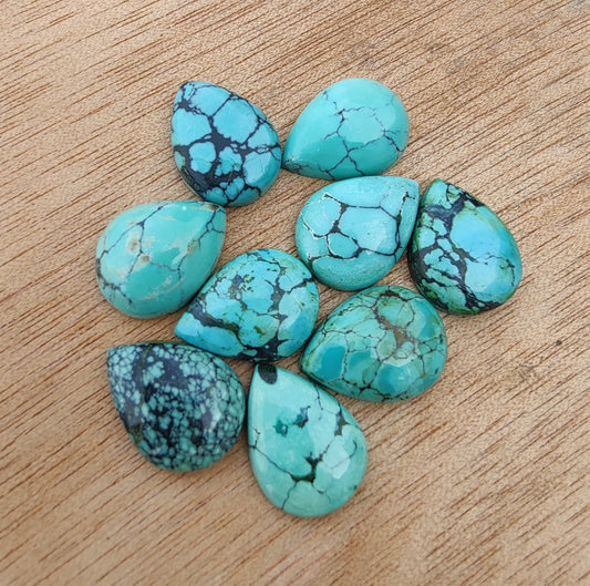 AAA+ QUALITY NATURAL TIBETAN TURQUOISE PEAR SHAPE CABOCHON FLAT BACK CALIBRATED TEAR DROP SHAPE GEMSTONES, ALL SIZES AVAILABLE