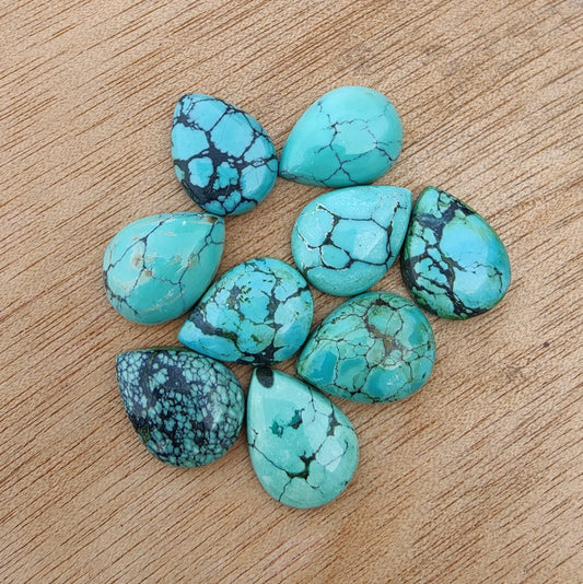 AAA+ QUALITY NATURAL TIBETAN TURQUOISE PEAR SHAPE CABOCHON FLAT BACK CALIBRATED TEAR DROP SHAPE GEMSTONES, ALL SIZES AVAILABLE