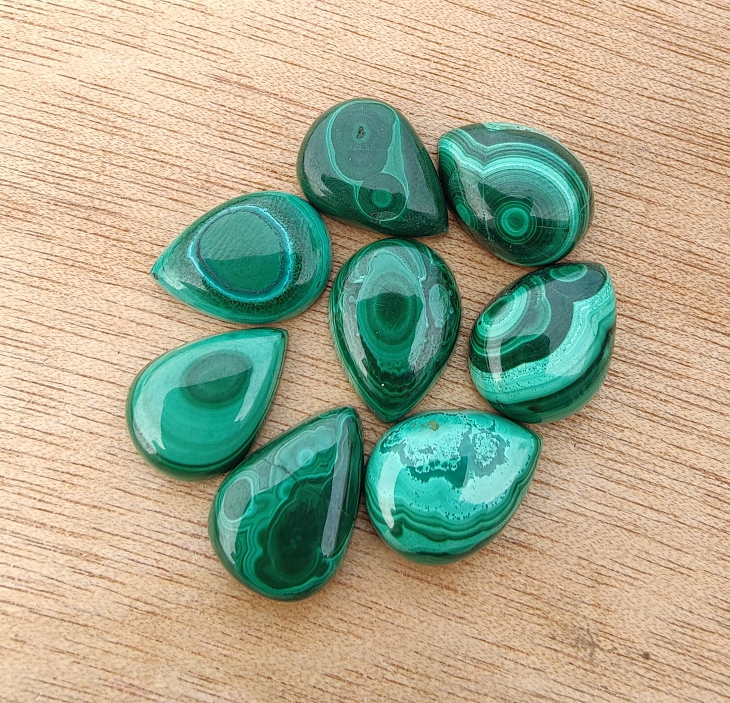 NATURAL MALACHITE CABOCHON PEAR SHAPE FLAT BACK CALIBRATED AAA+ QUALITY TEAR DROP SHAPE GEMSTONES, ALL SIZES AVAILABLE