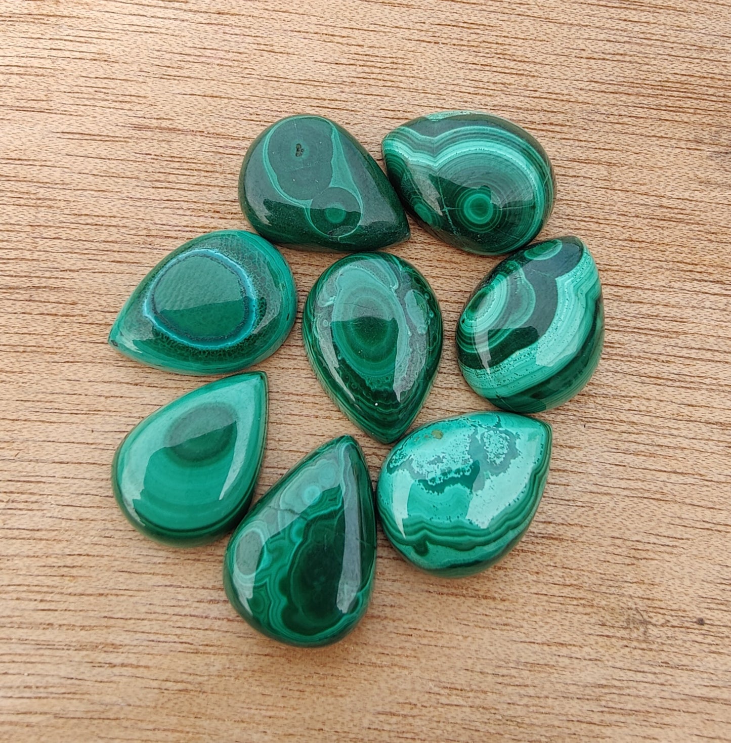 NATURAL MALACHITE CABOCHON PEAR SHAPE FLAT BACK CALIBRATED AAA+ QUALITY TEAR DROP SHAPE GEMSTONES, ALL SIZES AVAILABLE
