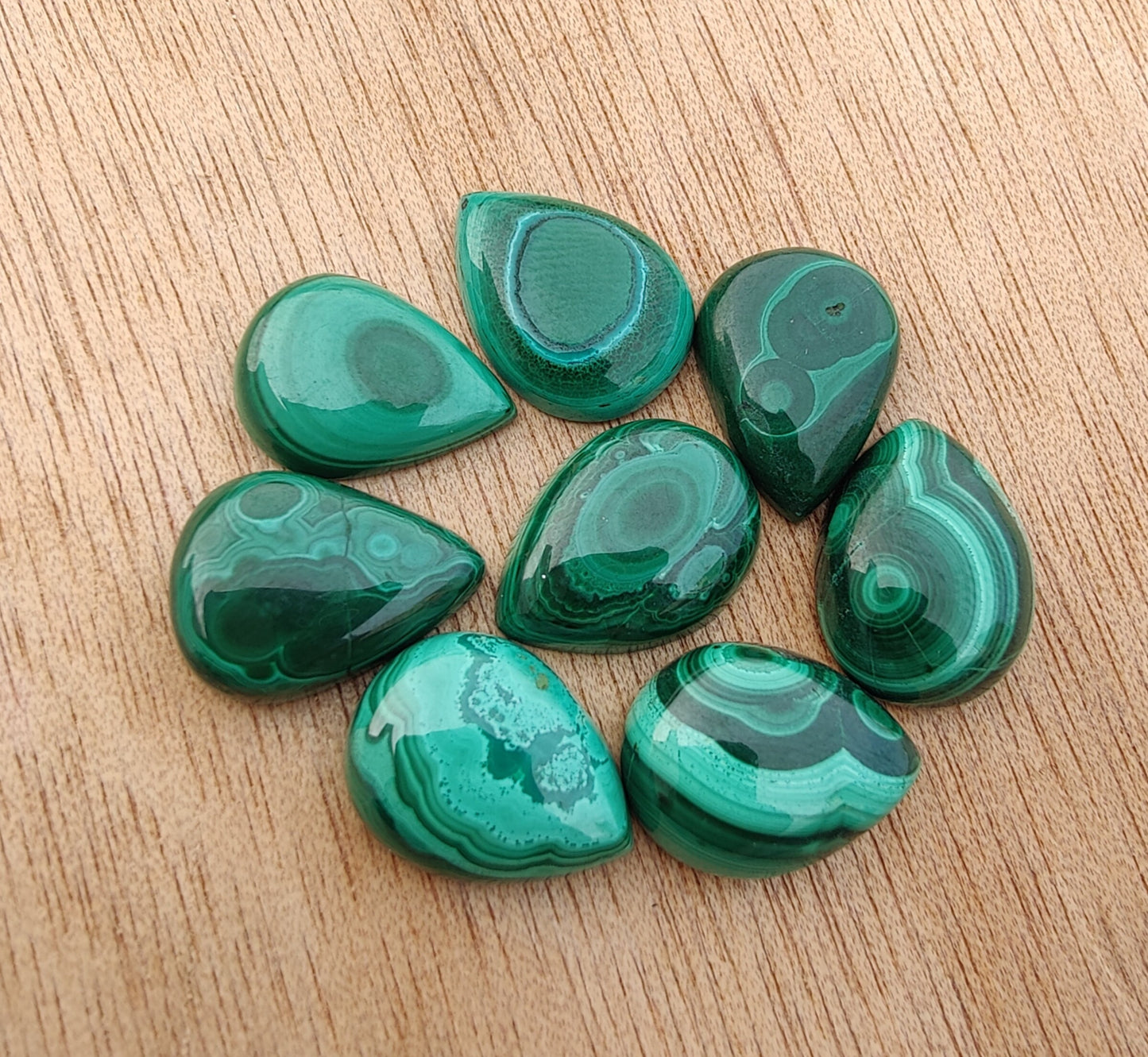 NATURAL MALACHITE CABOCHON PEAR SHAPE FLAT BACK CALIBRATED AAA+ QUALITY TEAR DROP SHAPE GEMSTONES, ALL SIZES AVAILABLE