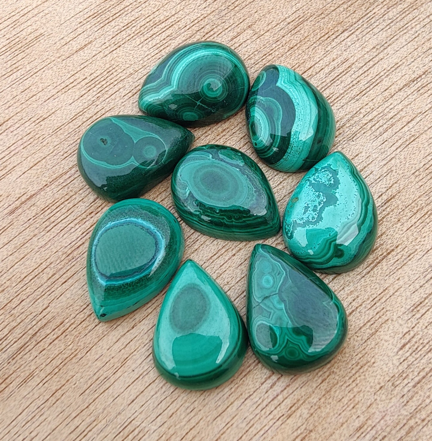 NATURAL MALACHITE CABOCHON PEAR SHAPE FLAT BACK CALIBRATED AAA+ QUALITY TEAR DROP SHAPE GEMSTONES, ALL SIZES AVAILABLE