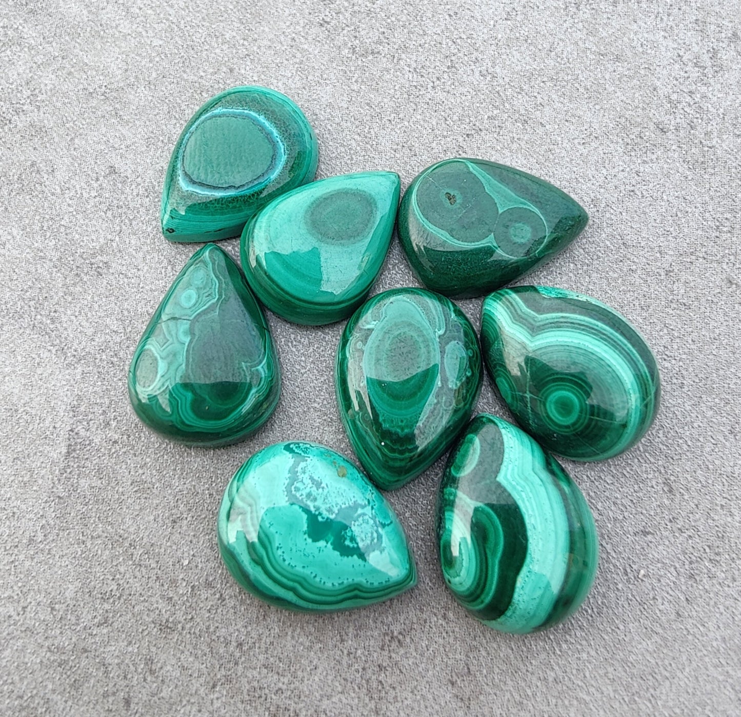 NATURAL MALACHITE CABOCHON PEAR SHAPE FLAT BACK CALIBRATED AAA+ QUALITY TEAR DROP SHAPE GEMSTONES, ALL SIZES AVAILABLE