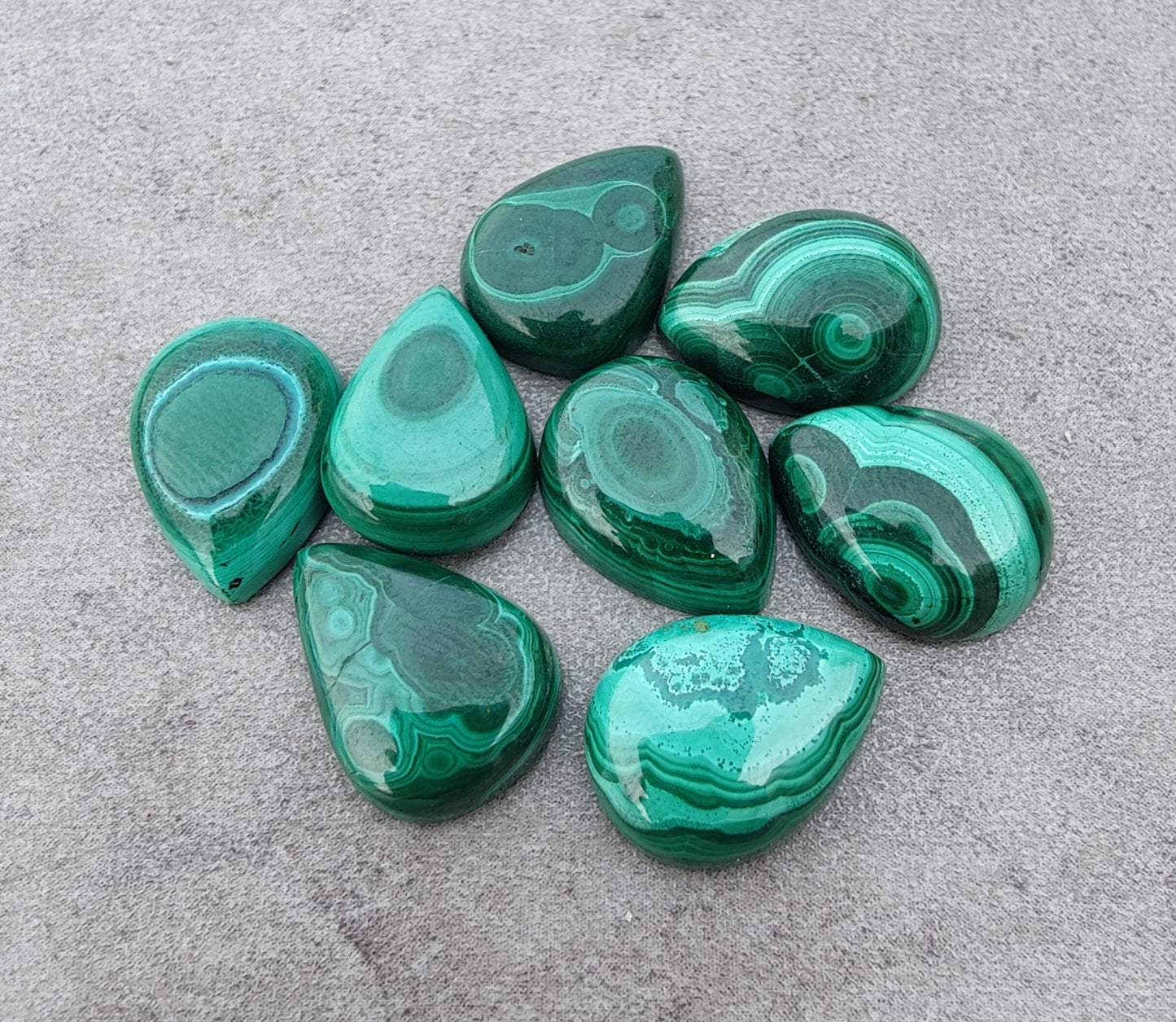 NATURAL MALACHITE CABOCHON PEAR SHAPE FLAT BACK CALIBRATED AAA+ QUALITY TEAR DROP SHAPE GEMSTONES, ALL SIZES AVAILABLE