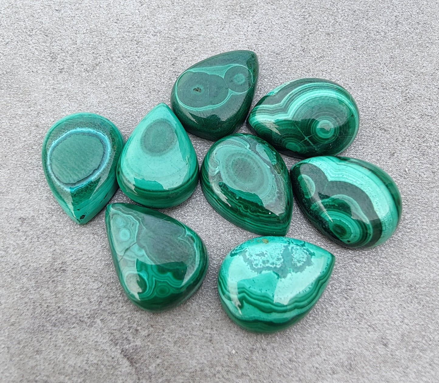 NATURAL MALACHITE CABOCHON PEAR SHAPE FLAT BACK CALIBRATED AAA+ QUALITY TEAR DROP SHAPE GEMSTONES, ALL SIZES AVAILABLE