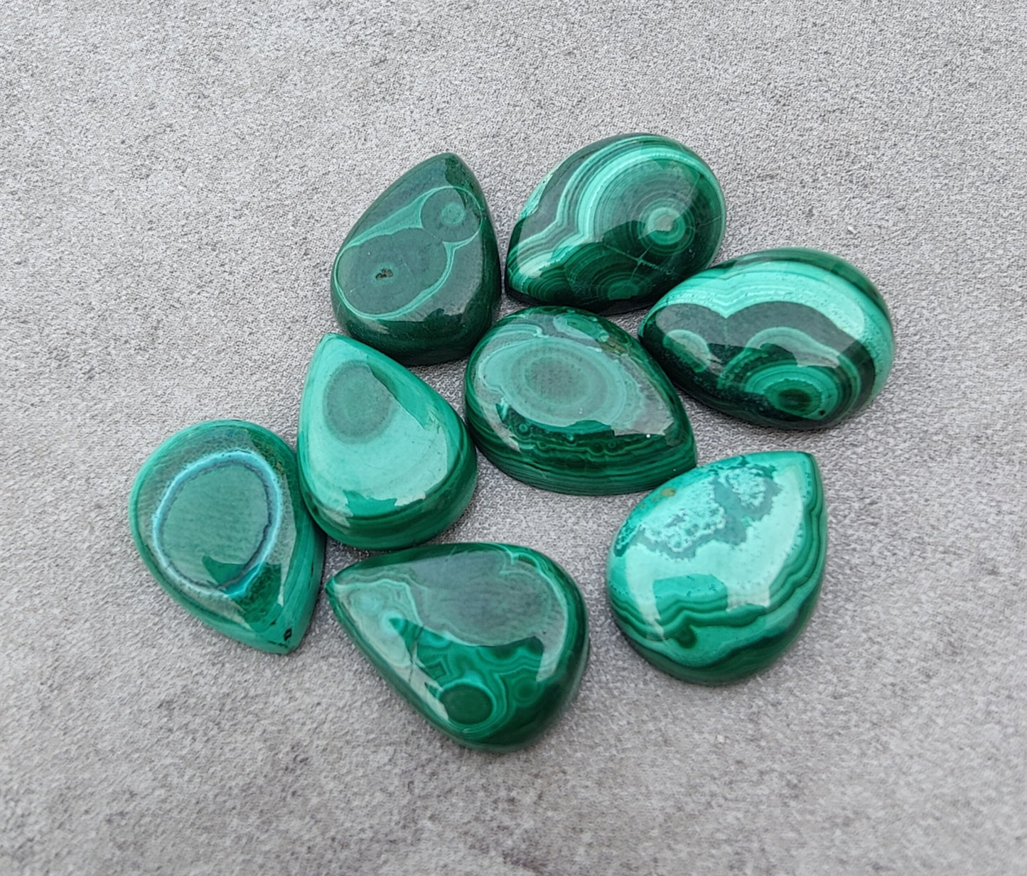 NATURAL MALACHITE CABOCHON PEAR SHAPE FLAT BACK CALIBRATED AAA+ QUALITY TEAR DROP SHAPE GEMSTONES, ALL SIZES AVAILABLE