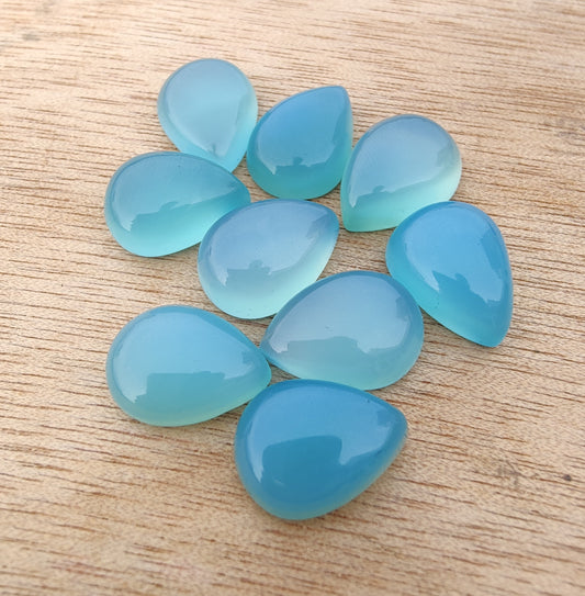 AAA+ QUALITY NATURAL BLUE CHALCEDONY PEAR SHAPE CABOCHON FLAT BACK CALIBRATED TEARDROP SHAPE GEMSTONES, ALL SIZES AVAILABLE