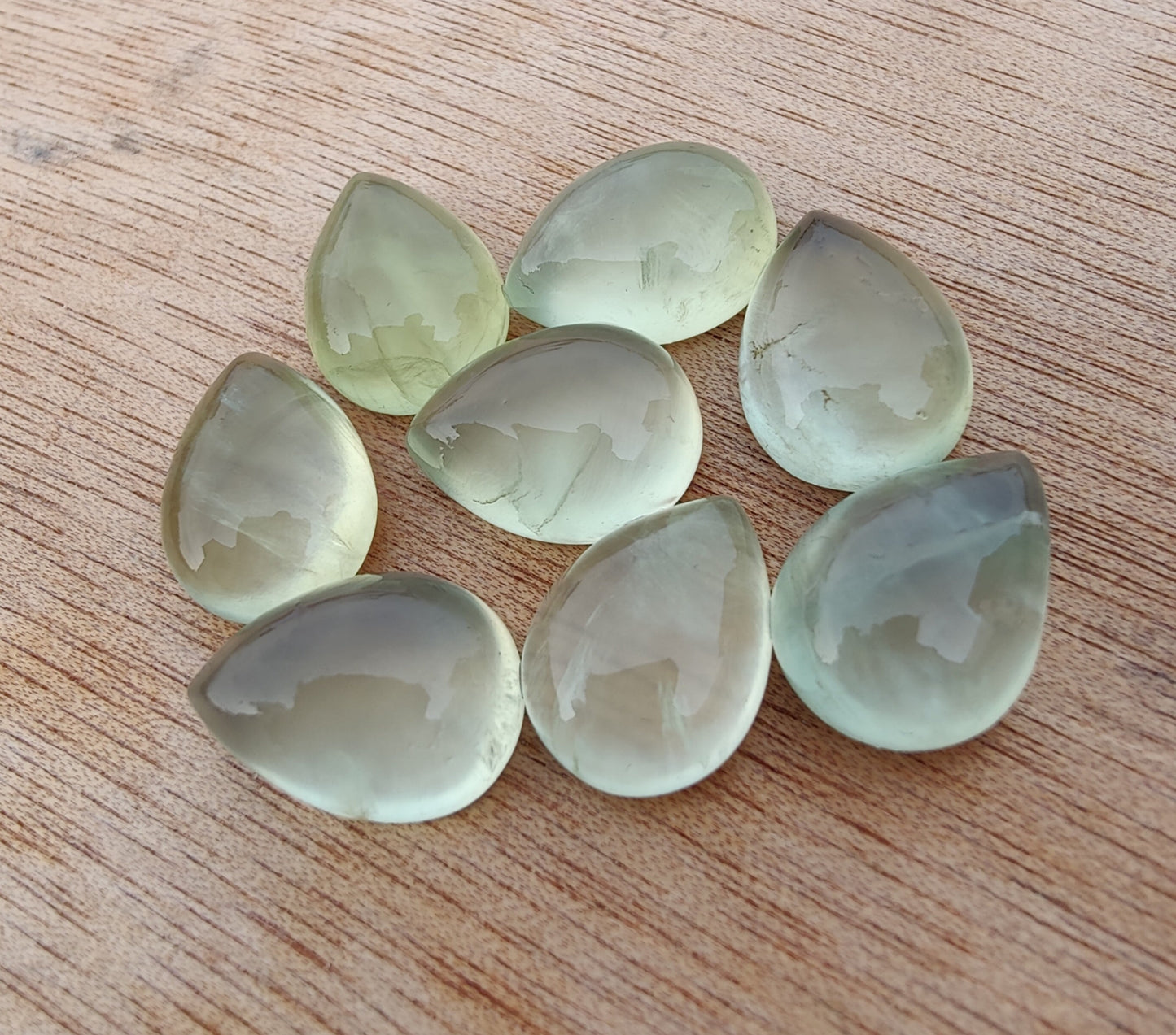 AAA+ QUALITY NATURAL PREHNITE CABOCHON FLAT BACK TEAR DROP SHAPE CALIBRATED PEAR SHAPE GEMSTONES, ALL SIZES AVAILABLE