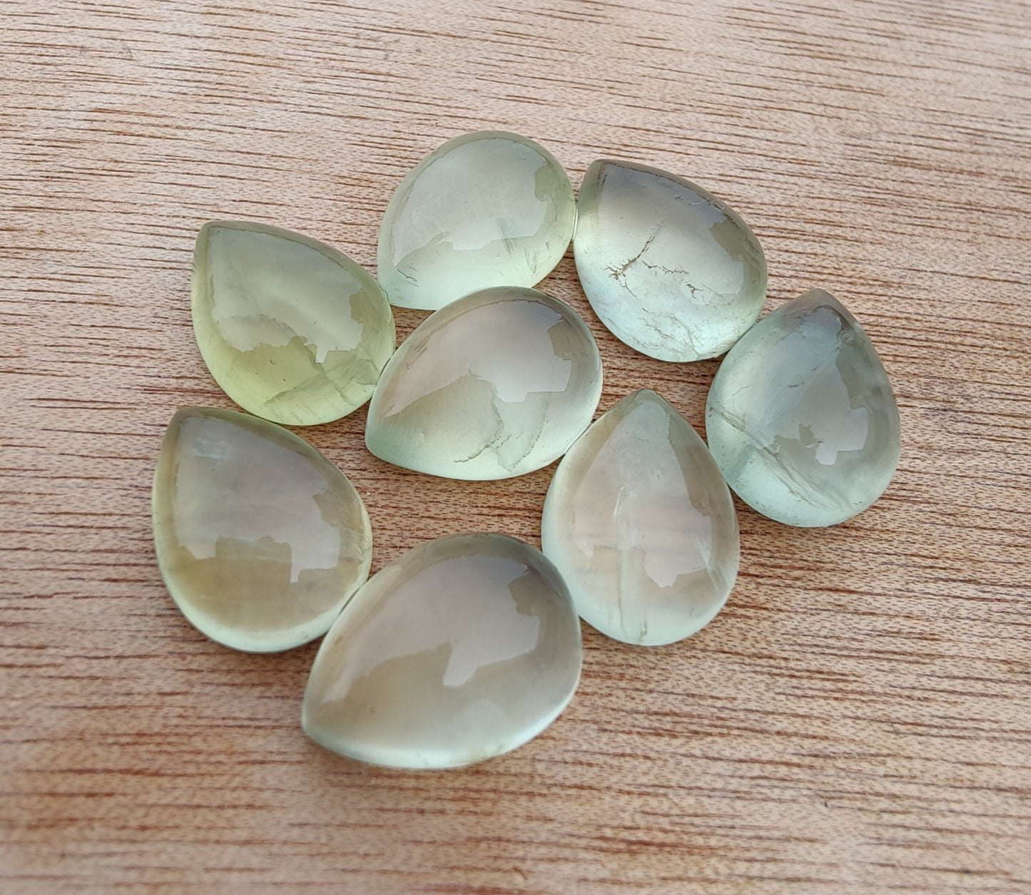 AAA+ QUALITY NATURAL PREHNITE CABOCHON FLAT BACK TEAR DROP SHAPE CALIBRATED PEAR SHAPE GEMSTONES, ALL SIZES AVAILABLE