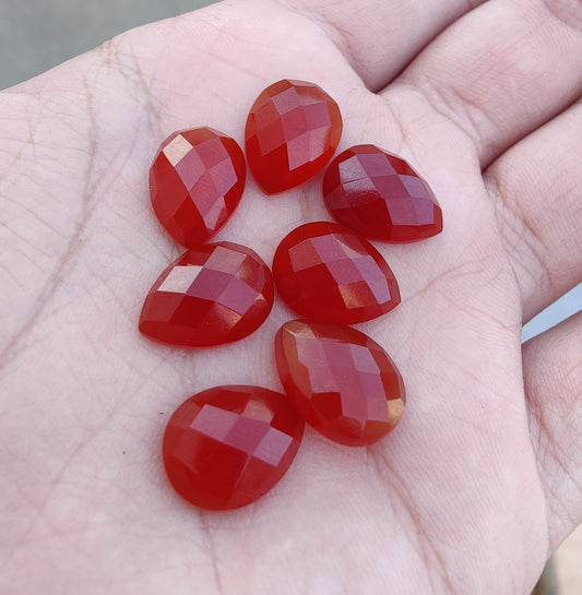 NATURAL RED ONYX PEAR SHAPE CHECKER CUT FLAT BACK CALIBRATED TEARDROP GEMSTONES, ALL SIZES AVAILABLE
