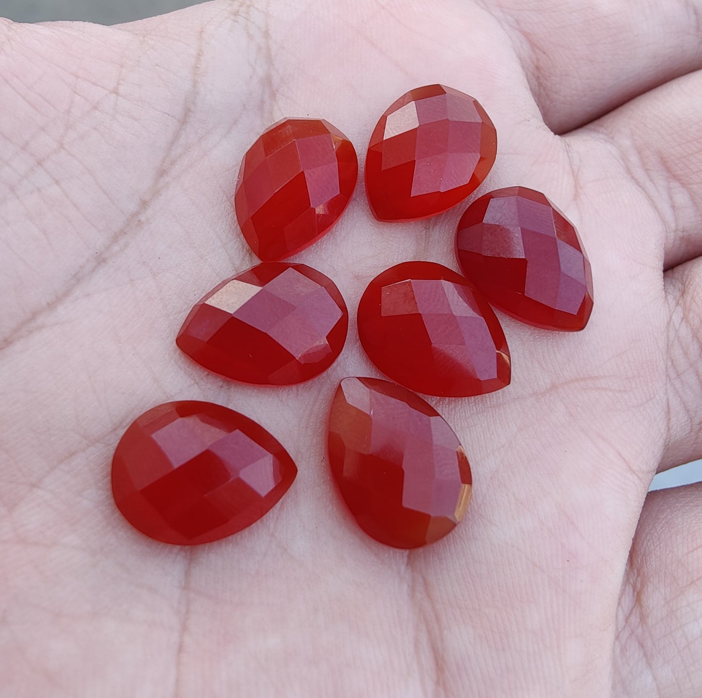 NATURAL RED ONYX PEAR SHAPE CHECKER CUT FLAT BACK CALIBRATED TEARDROP GEMSTONES, ALL SIZES AVAILABLE