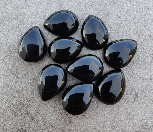AAA+ QUALITY NATURAL BLACK ONYX CABOCHON FLAT BACK TEARDROP SHAPE CALIBRATED PEAR SHAPE GEMSTONES, ALL SIZES AVAILABLE