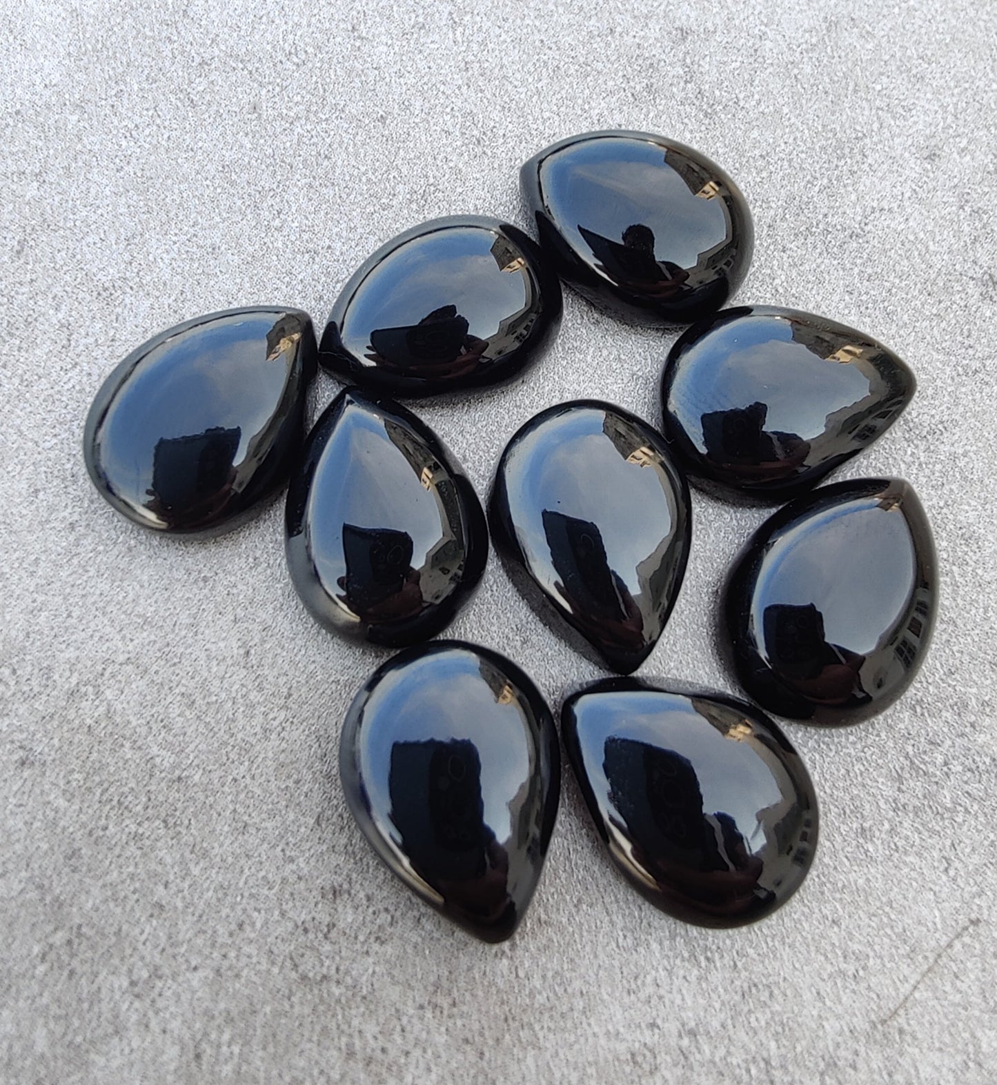 AAA+ QUALITY NATURAL BLACK ONYX CABOCHON FLAT BACK TEARDROP SHAPE CALIBRATED PEAR SHAPE GEMSTONES, ALL SIZES AVAILABLE