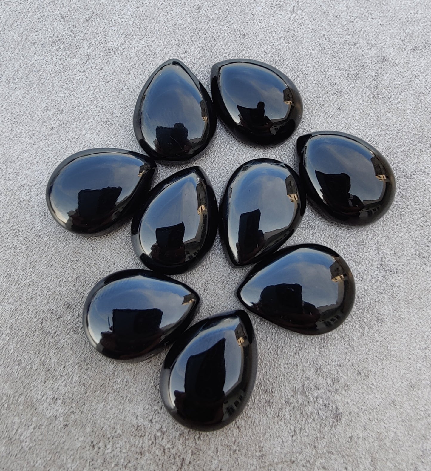 AAA+ QUALITY NATURAL BLACK ONYX CABOCHON FLAT BACK TEARDROP SHAPE CALIBRATED PEAR SHAPE GEMSTONES, ALL SIZES AVAILABLE