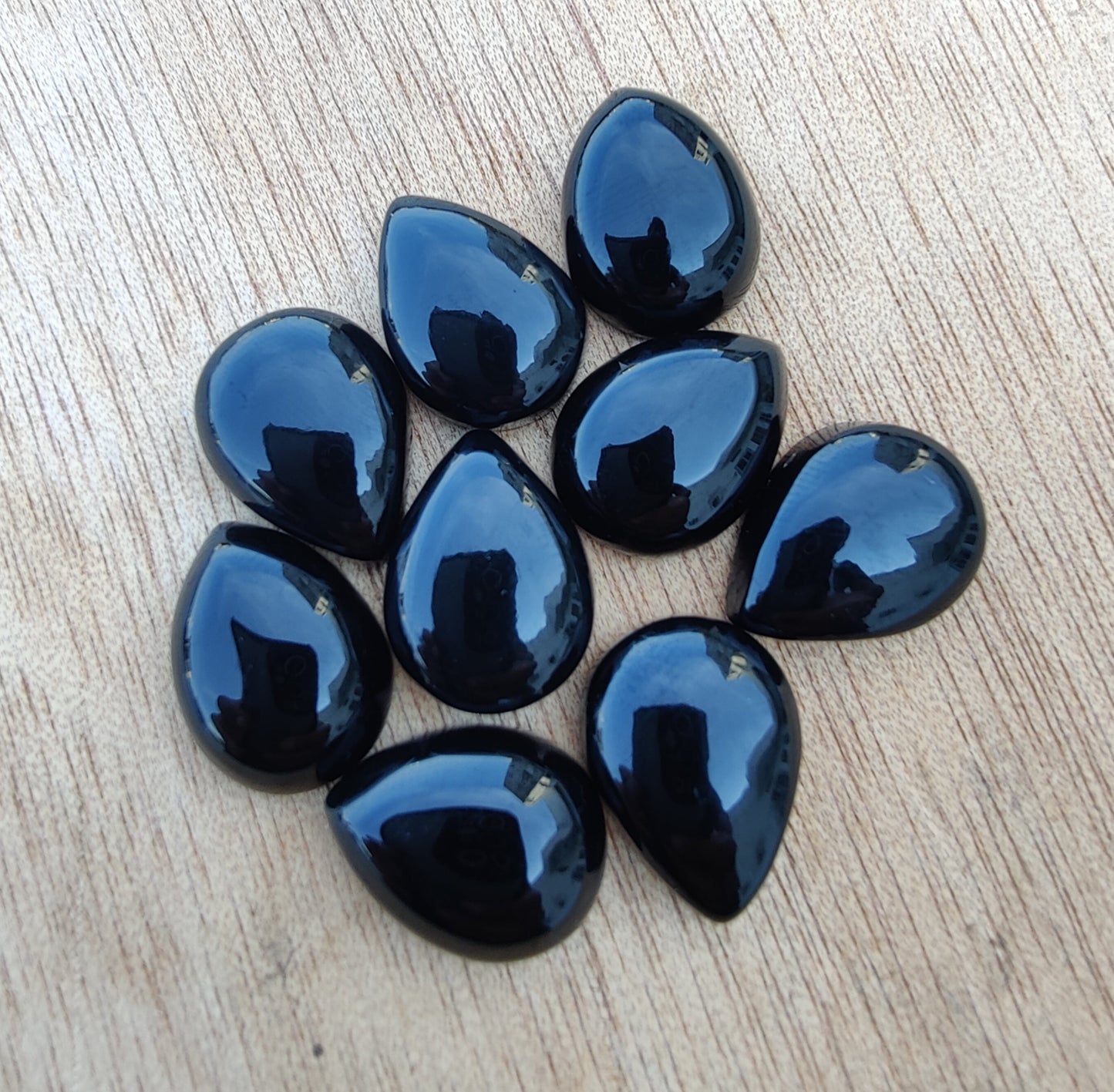 AAA+ QUALITY NATURAL BLACK ONYX CABOCHON FLAT BACK TEARDROP SHAPE CALIBRATED PEAR SHAPE GEMSTONES, ALL SIZES AVAILABLE