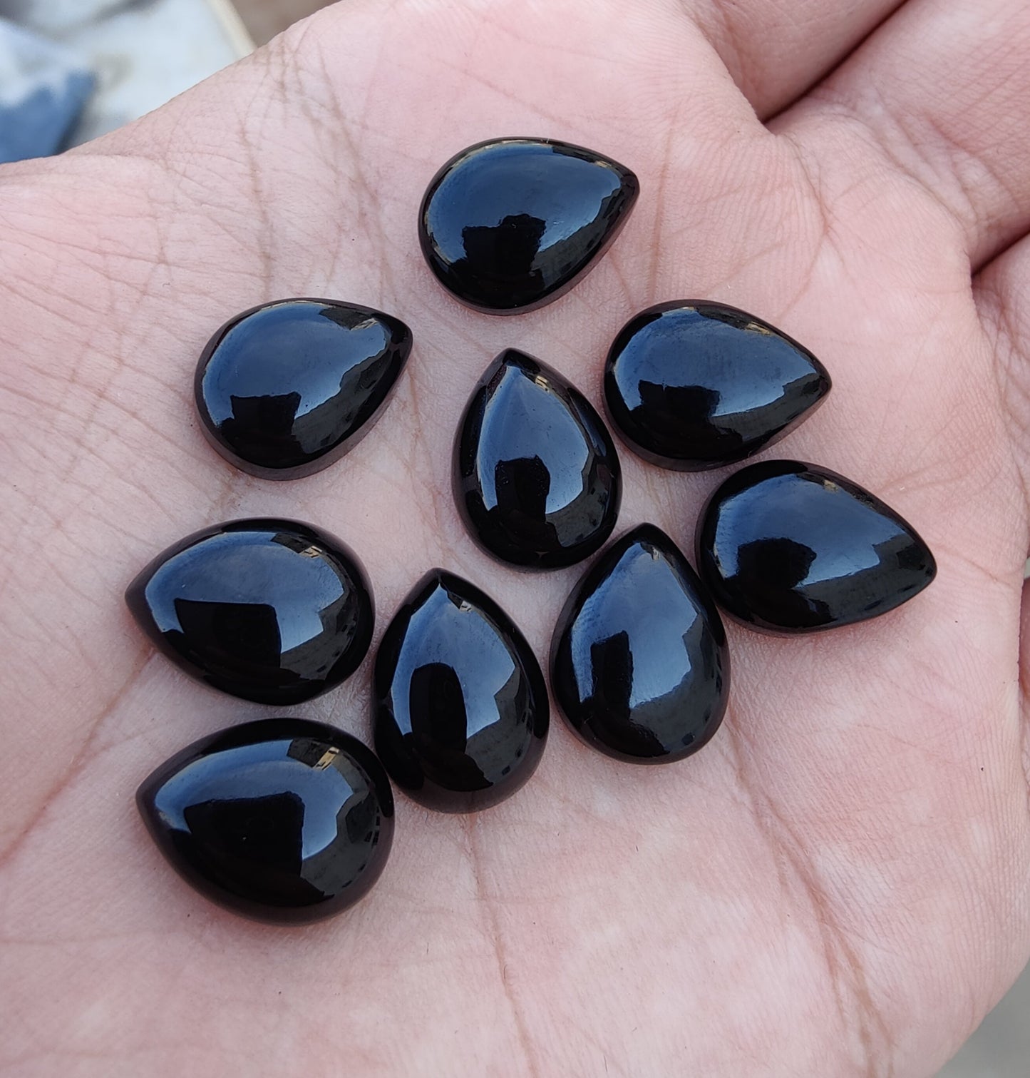 AAA+ QUALITY NATURAL BLACK ONYX CABOCHON FLAT BACK TEARDROP SHAPE CALIBRATED PEAR SHAPE GEMSTONES, ALL SIZES AVAILABLE