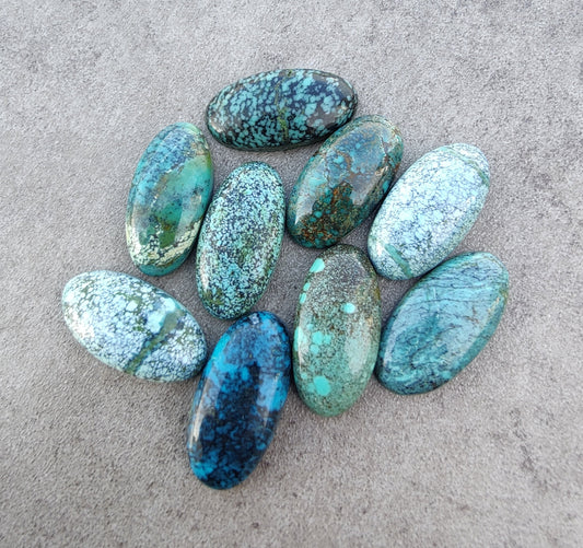 AAA+ QUALITY NATURAL TIBETAN TURQUOISE BIG OVAL SHAPE CABOCHON FLAT BACK CALIBRATED GEMSTONES, ALL SIZES AVAILABLE