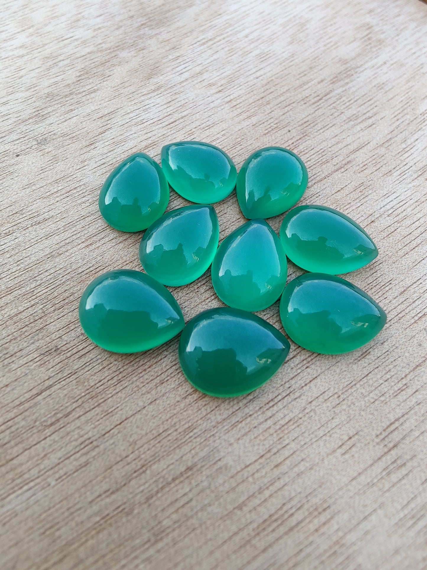 AAA+ QUALITY NATURAL GREEN ONYX PEAR SHAPE CABOCHON FLAT BACK CALIBRATED TEARDROP SHAPE GEMSTONES, ALL SIZES AVAILABLE
