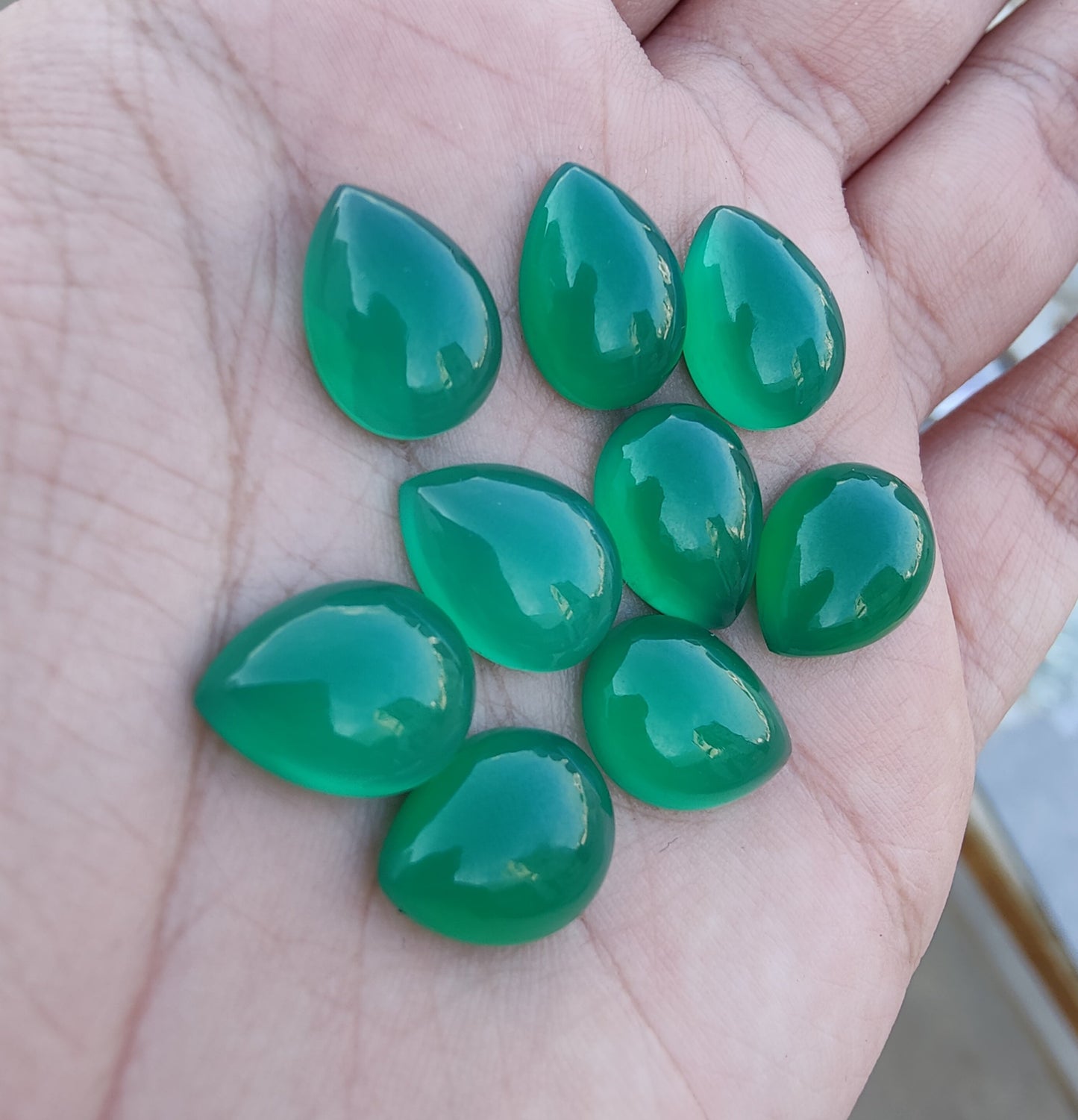 AAA+ QUALITY NATURAL GREEN ONYX PEAR SHAPE CABOCHON FLAT BACK CALIBRATED TEARDROP SHAPE GEMSTONES, ALL SIZES AVAILABLE