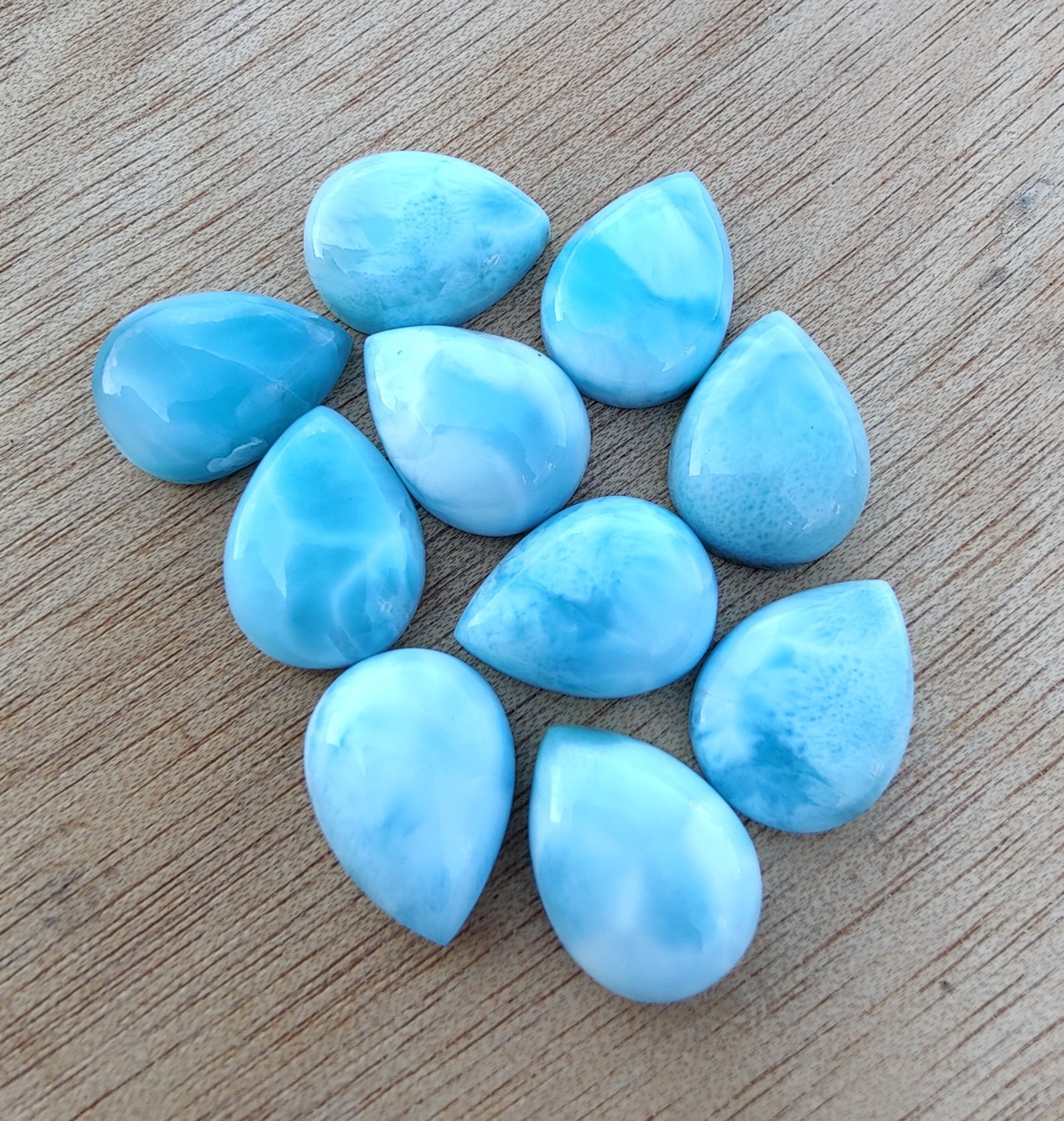 AAA+ QUALITY NATURAL LARIMAR PEAR SHAPE CABOCHON FLAT BACK CALIBRATED TEARDROP SHAPE GEMSTONES