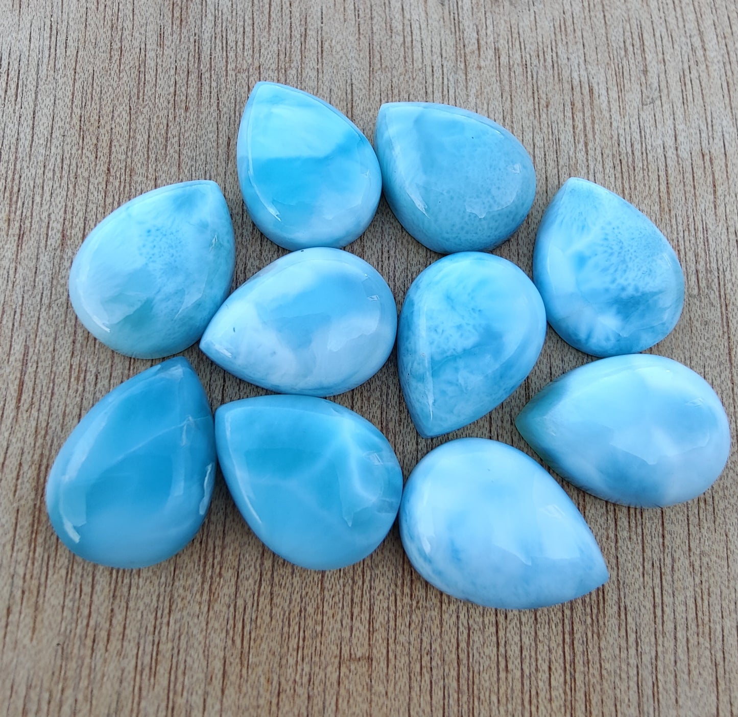 AAA+ QUALITY NATURAL LARIMAR PEAR SHAPE CABOCHON FLAT BACK CALIBRATED TEARDROP SHAPE GEMSTONES