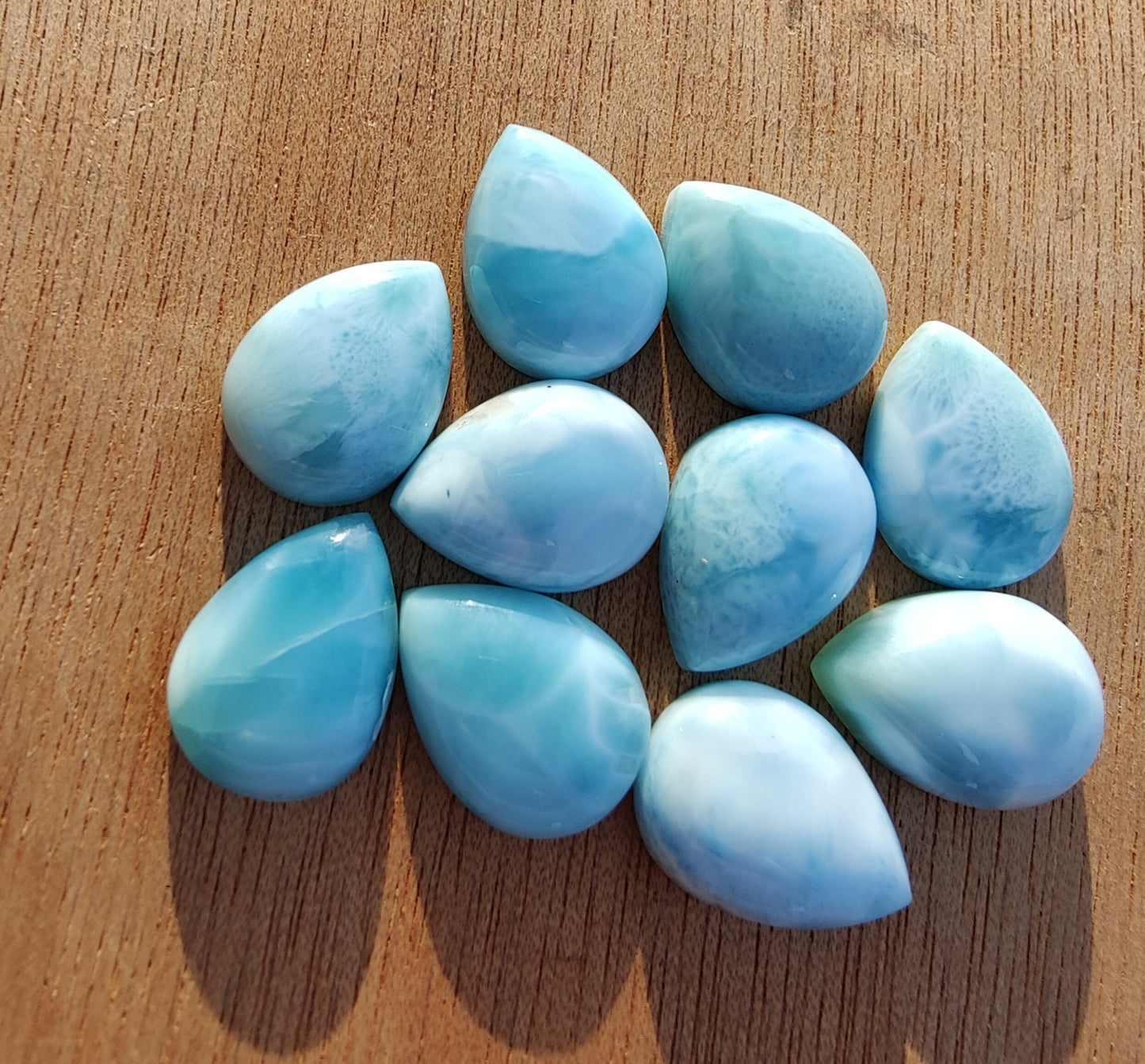 AAA+ QUALITY NATURAL LARIMAR PEAR SHAPE CABOCHON FLAT BACK CALIBRATED TEARDROP SHAPE GEMSTONES