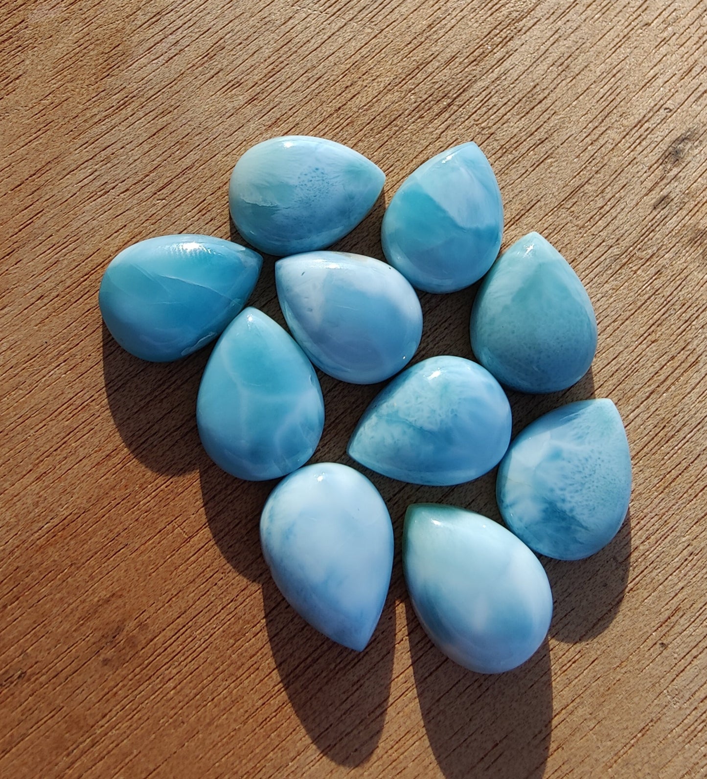 AAA+ QUALITY NATURAL LARIMAR PEAR SHAPE CABOCHON FLAT BACK CALIBRATED TEARDROP SHAPE GEMSTONES