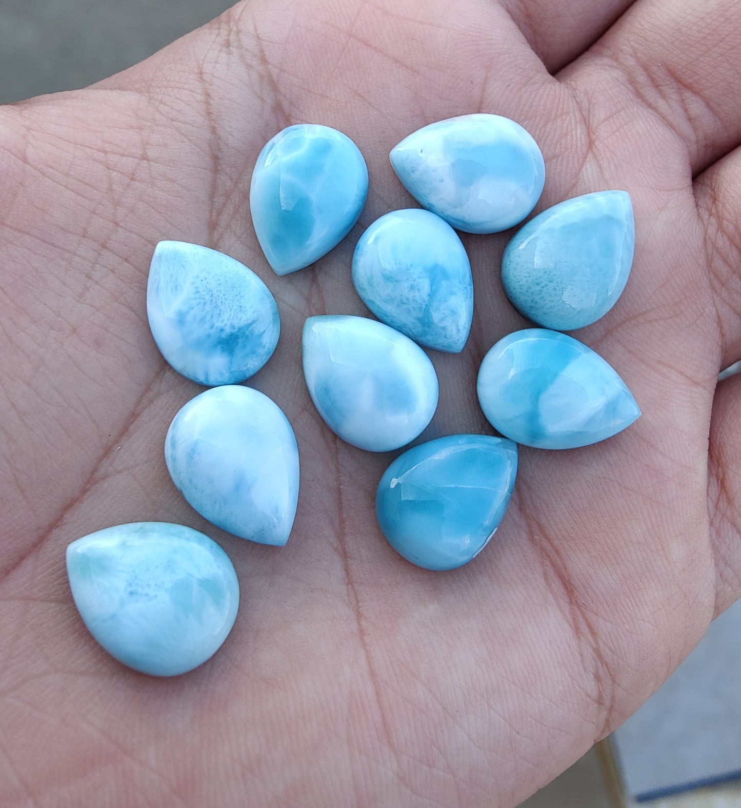 AAA+ QUALITY NATURAL LARIMAR PEAR SHAPE CABOCHON FLAT BACK CALIBRATED TEARDROP SHAPE GEMSTONES