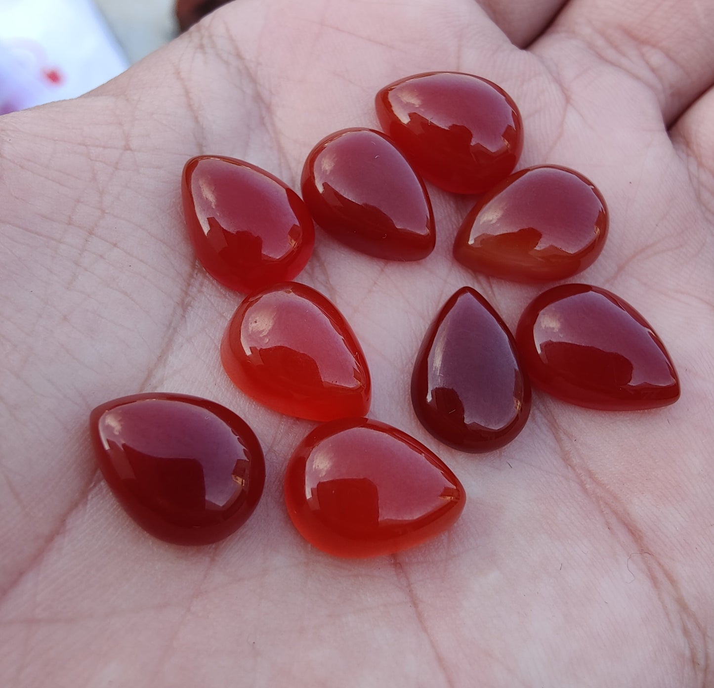 NATURAL RED ONYX TEARDROP SHAPE CABOCHON FLAT BACK CALIBRATED PEAR SHAPE GEMSTONES, ALL SIZES AVAILABLE