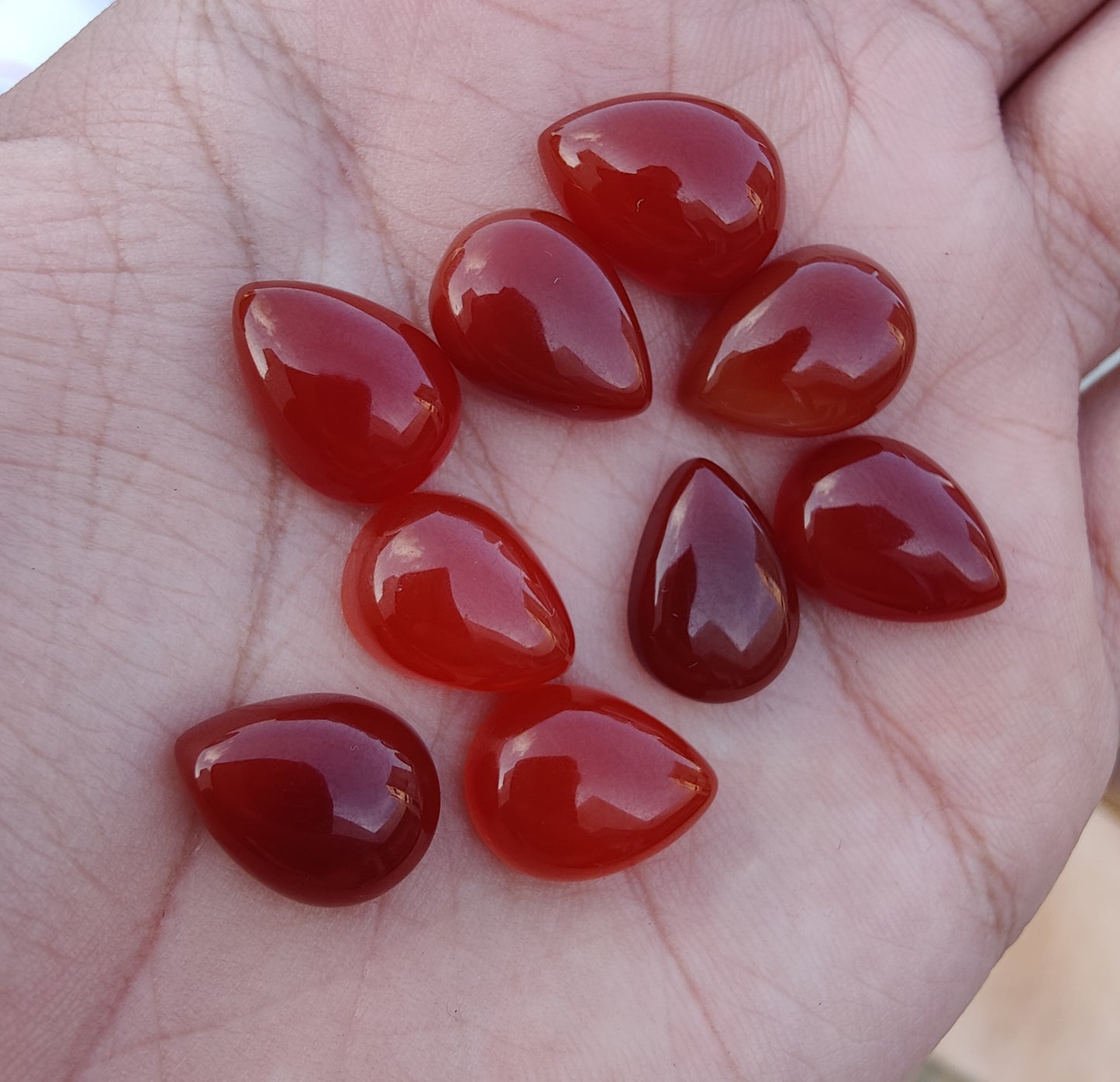 NATURAL RED ONYX TEARDROP SHAPE CABOCHON FLAT BACK CALIBRATED PEAR SHAPE GEMSTONES, ALL SIZES AVAILABLE