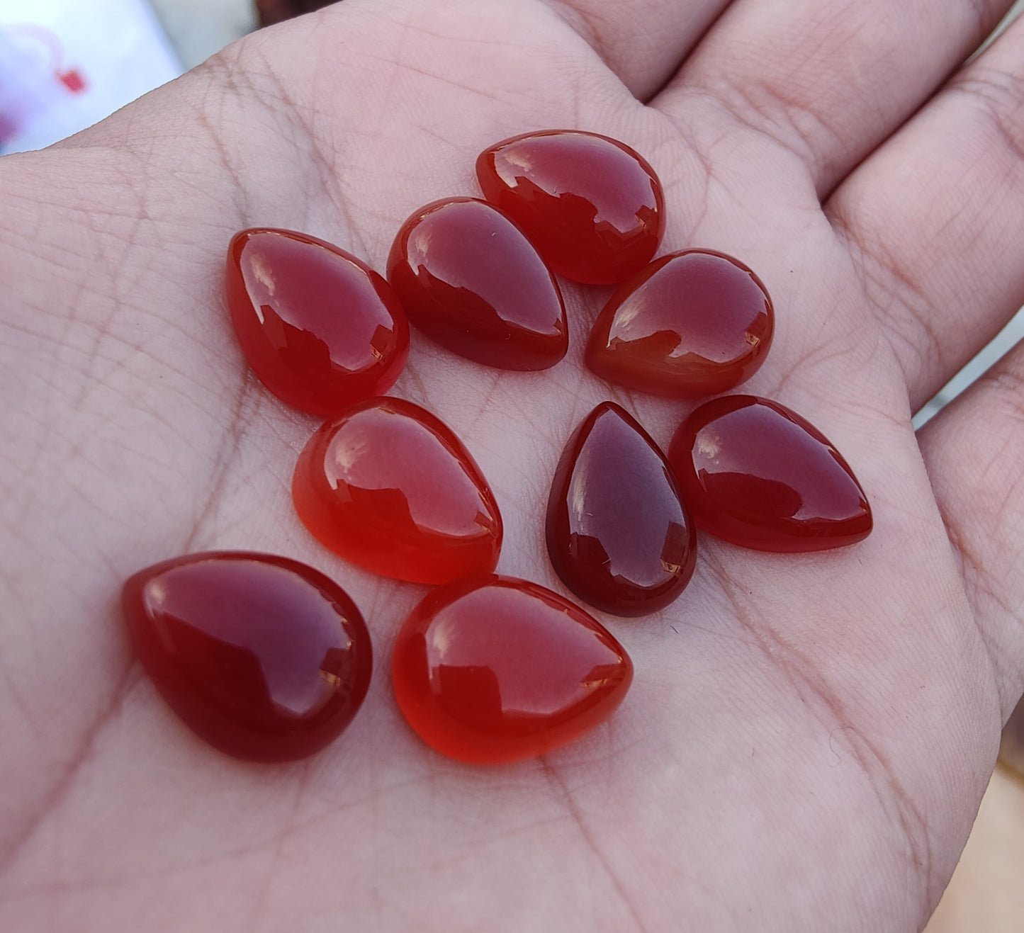NATURAL RED ONYX TEARDROP SHAPE CABOCHON FLAT BACK CALIBRATED PEAR SHAPE GEMSTONES, ALL SIZES AVAILABLE