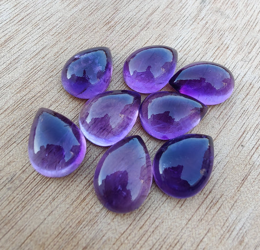 AAA+ QUALITY NATURAL AMETHYST PEAR SHAPE CABOCHON FLAT BACK CALIBRATED TEARDROP SHAPE GEMSTONES, ALL SIZES AVAILABLE