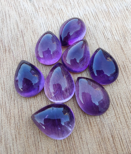 AAA+ QUALITY NATURAL AMETHYST PEAR SHAPE CABOCHON FLAT BACK CALIBRATED TEARDROP SHAPE GEMSTONES, ALL SIZES AVAILABLE