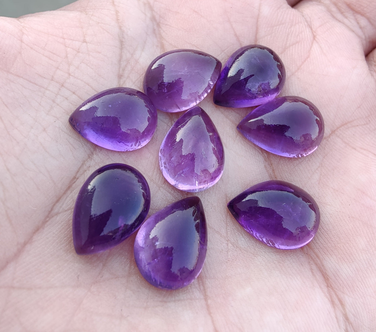 AAA+ QUALITY NATURAL AMETHYST PEAR SHAPE CABOCHON FLAT BACK CALIBRATED TEARDROP SHAPE GEMSTONES, ALL SIZES AVAILABLE