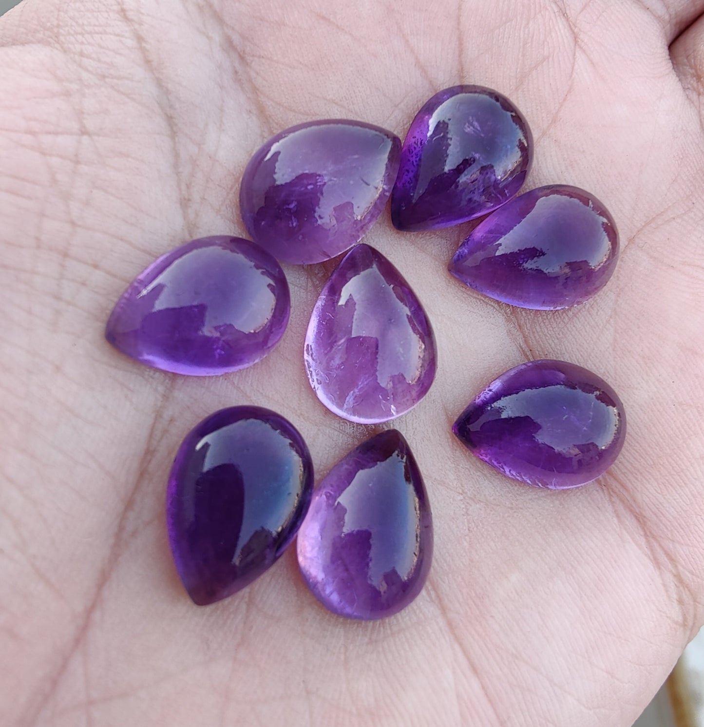 AAA+ QUALITY NATURAL AMETHYST PEAR SHAPE CABOCHON FLAT BACK CALIBRATED TEARDROP SHAPE GEMSTONES, ALL SIZES AVAILABLE