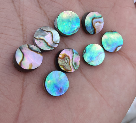 AAA+ QUALITY NATURAL ABALONE SHELL ROUND SHAPE CABOCHON FLAT BACK CALIBRATED WHOLESALE GEMSTONES, ALL SIZES AVAILABLE