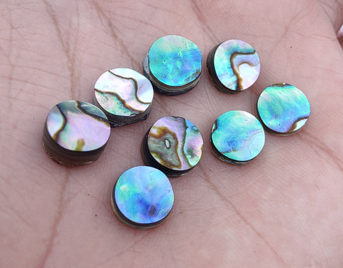 AAA+ QUALITY NATURAL ABALONE SHELL ROUND SHAPE CABOCHON FLAT BACK CALIBRATED WHOLESALE GEMSTONES, ALL SIZES AVAILABLE